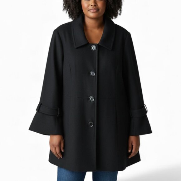 Vintage Jessica Black Wool-Blend 3/4 Jacket Sz 24W Bell Sleeves Satin Lining - Picture 1 of 8